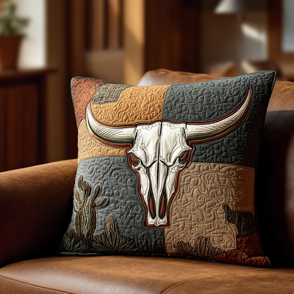 WESTERNHORN | RUSTIC BULL SKULL PRINTED CUSHION COVER