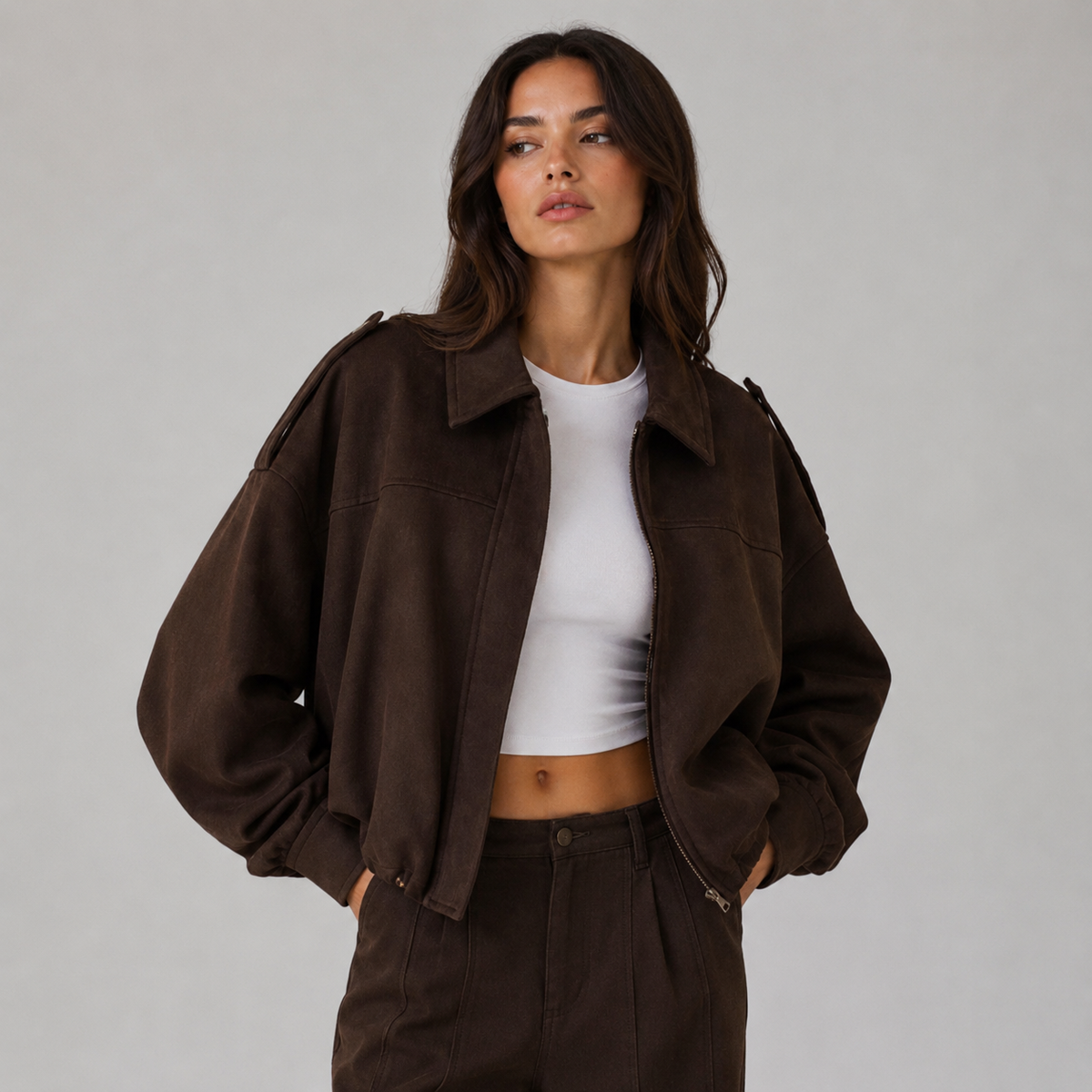 Sienna | Faux Suede Bomber Jacket