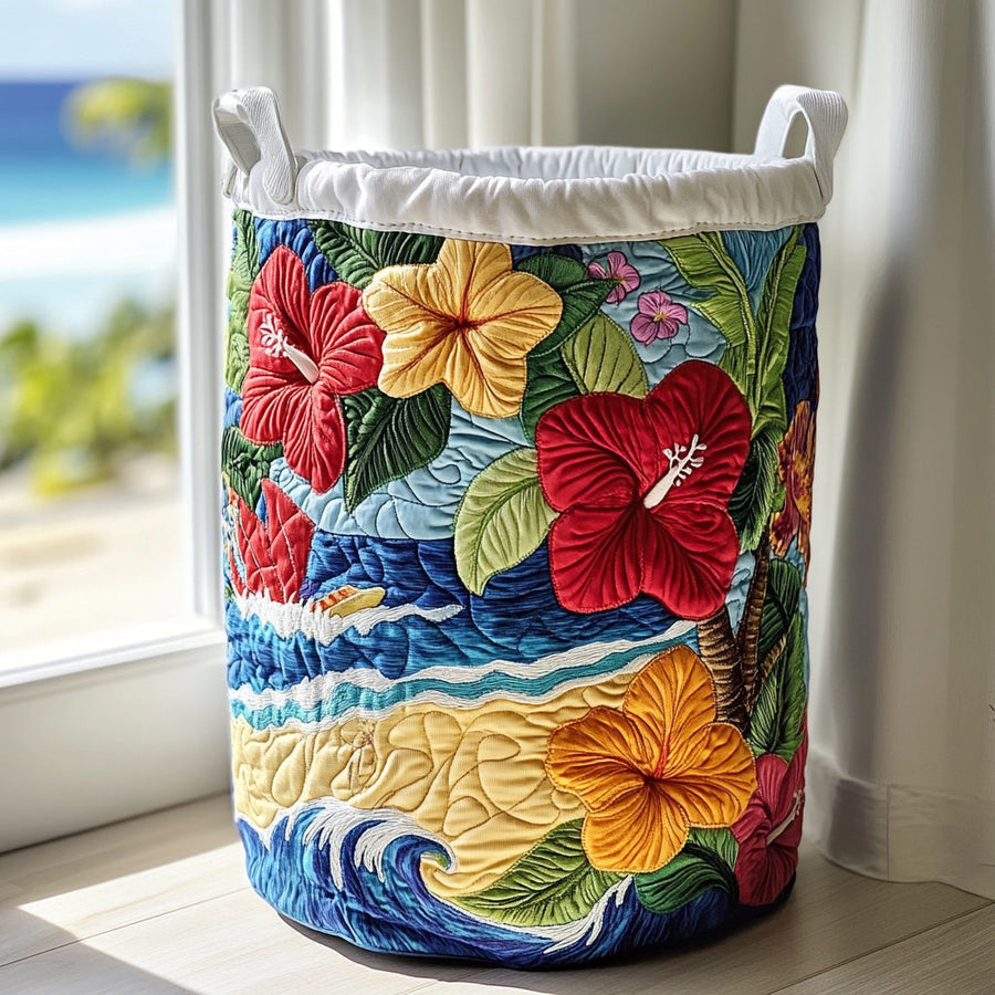 HIBISCOVE | QUILTED TROPICAL HIBISCUS STORAGE BASKET