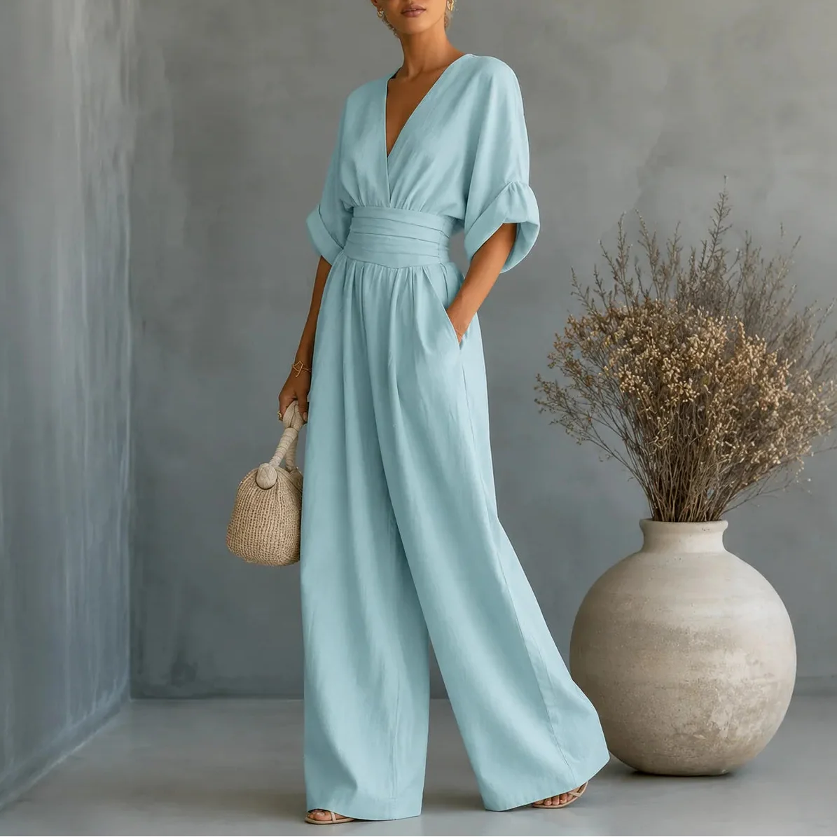 Sofia | Wide Leg V Neck Jumpsuit