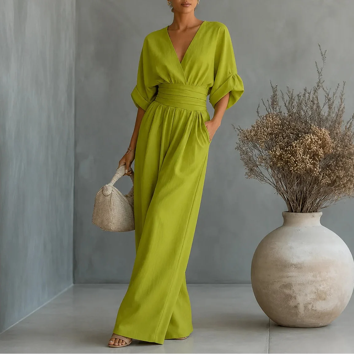Sofia | Wide Leg V Neck Jumpsuit