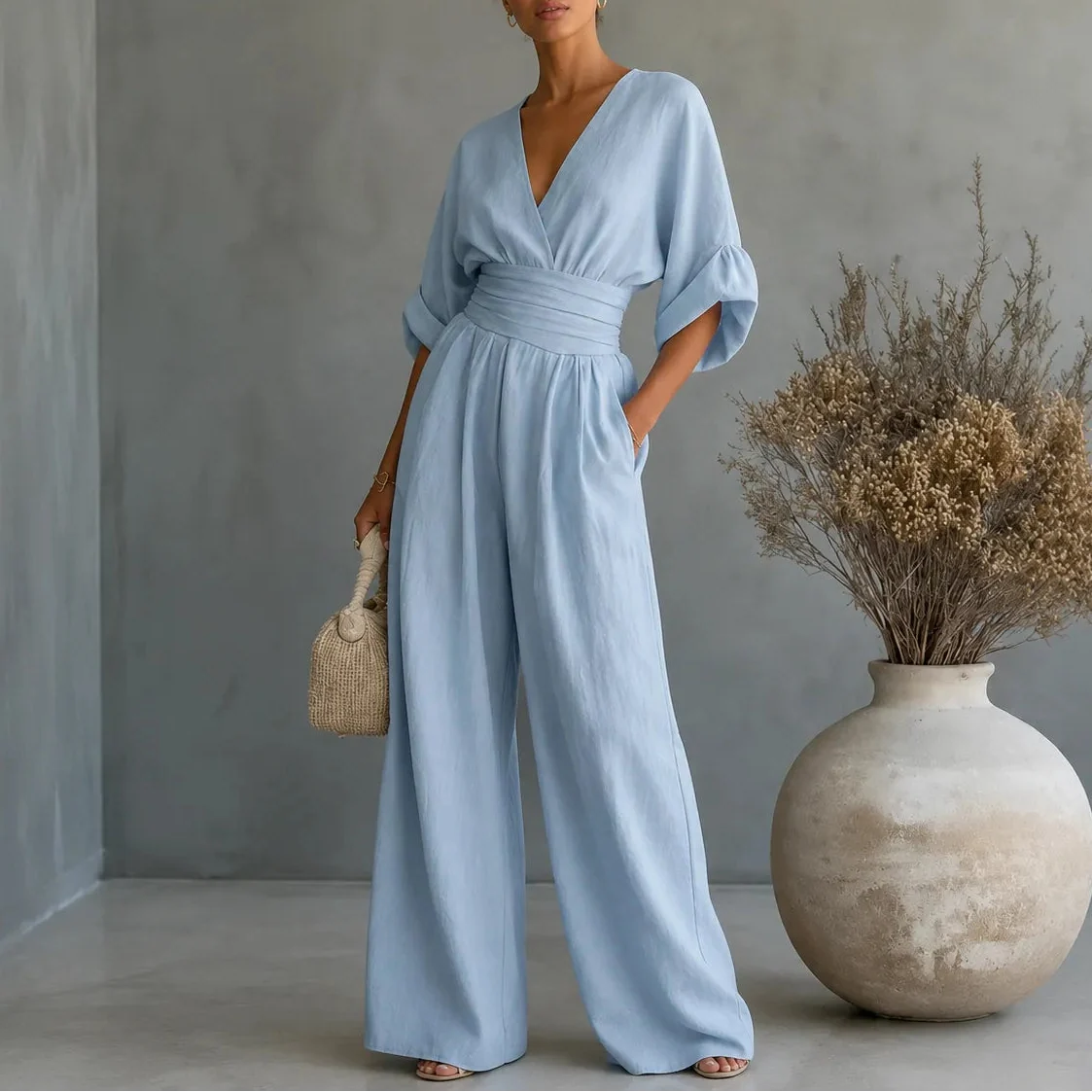 Sofia | Wide Leg V Neck Jumpsuit