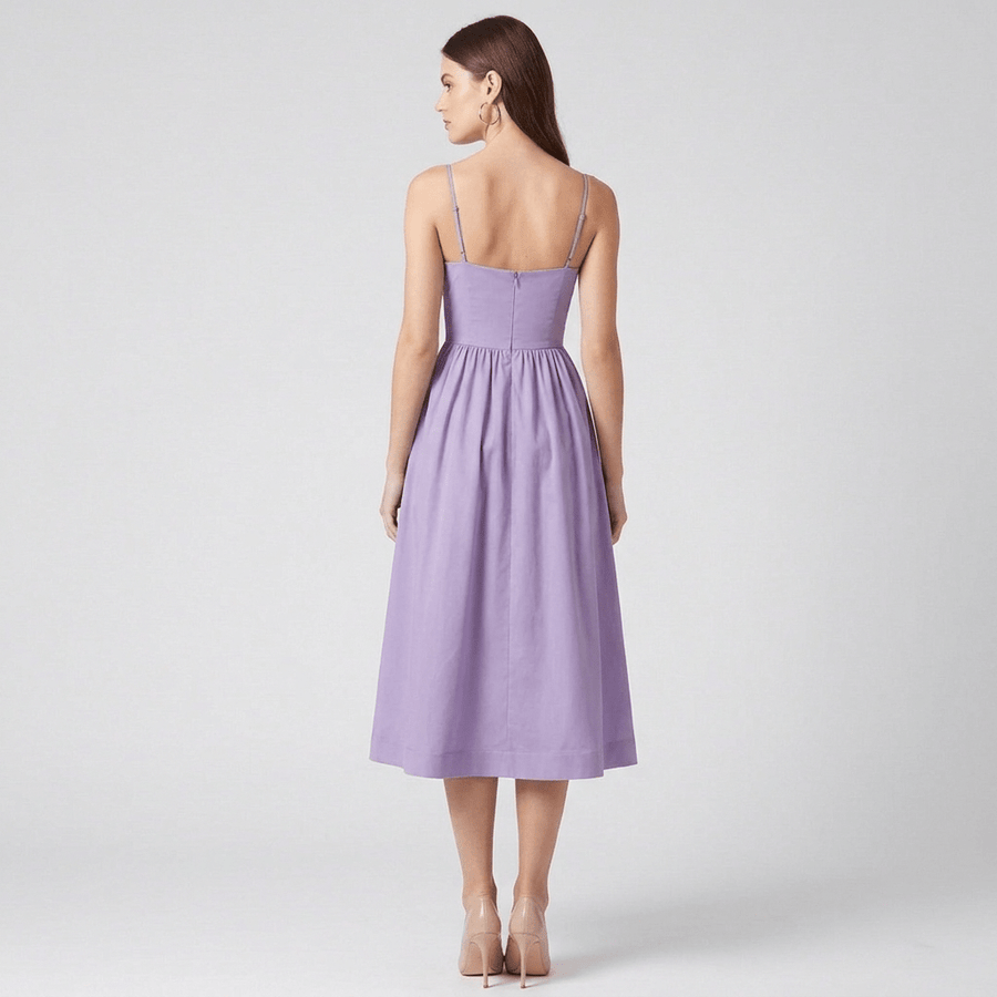 Lilac Midi Dress with Sweetheart Neckline and Full Skirt