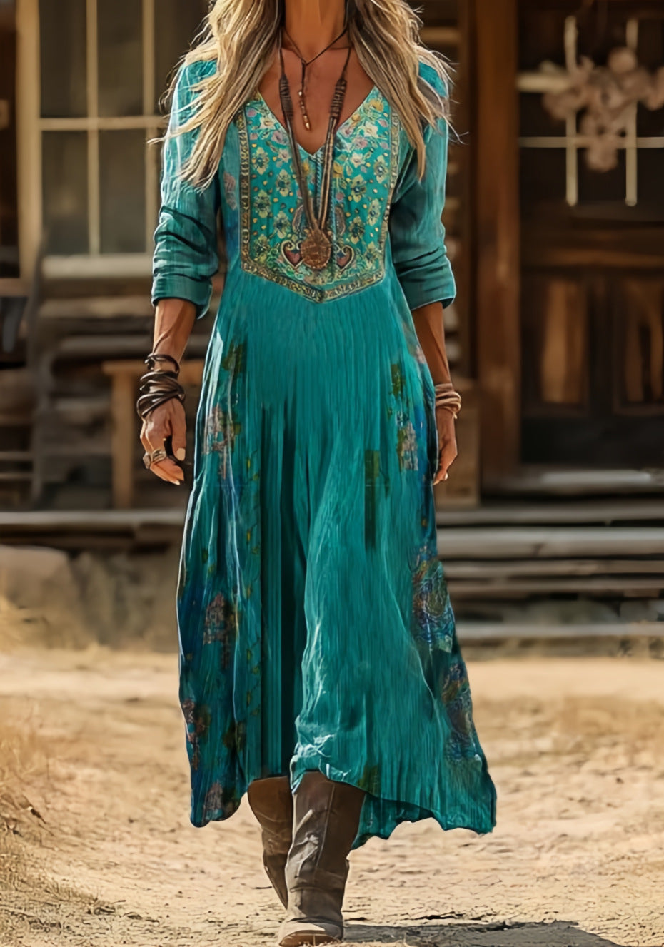 CLOVER | TURQUOISE MAXI DRESS WITH ORNATE BODICE