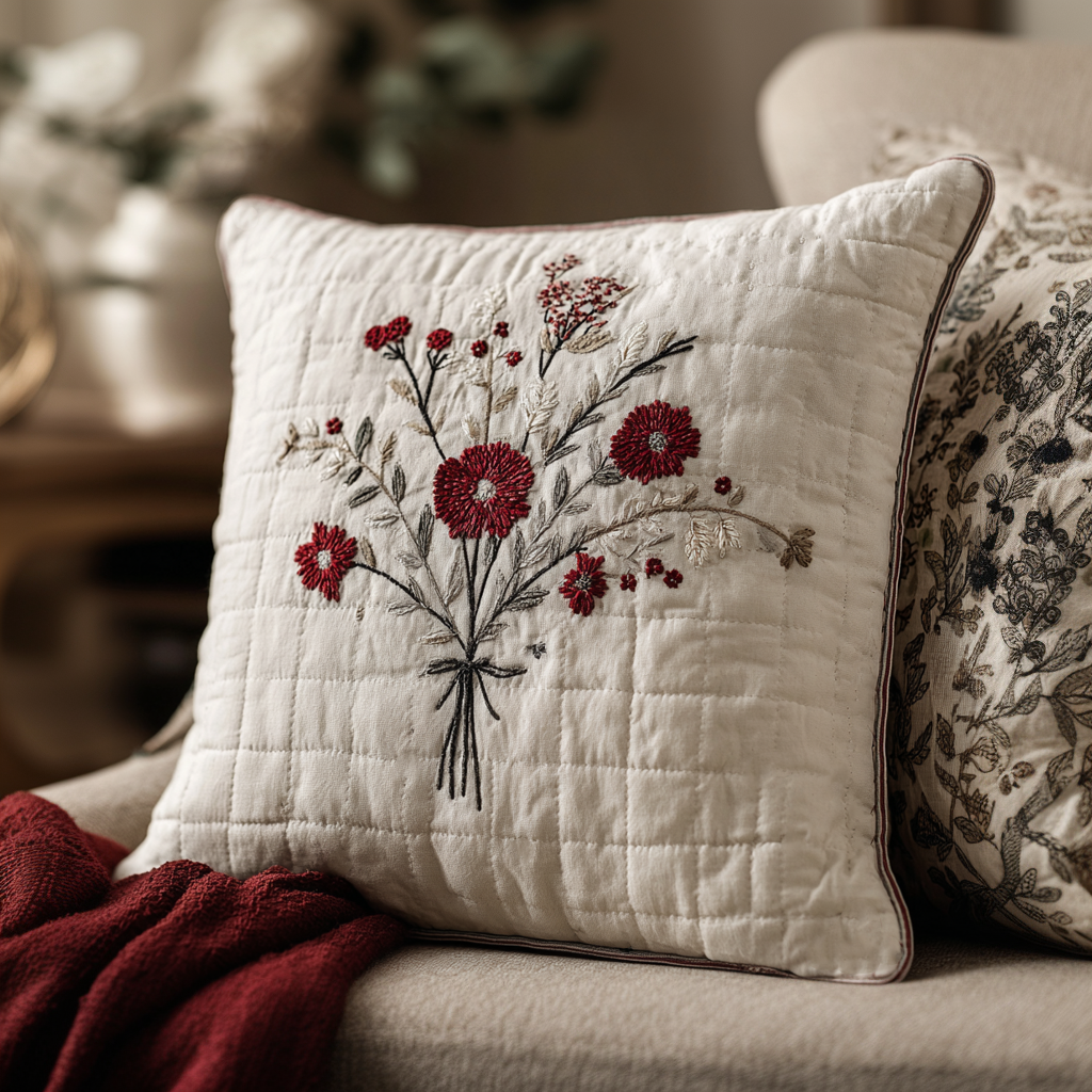 CRIMSONBLOOM | RED FLORAL PRINTED CUSHION COVER