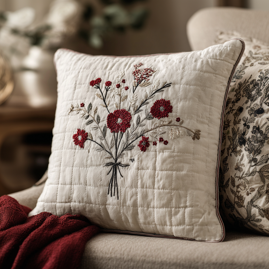 CRIMSONBLOOM | RED FLORAL PRINTED CUSHION COVER