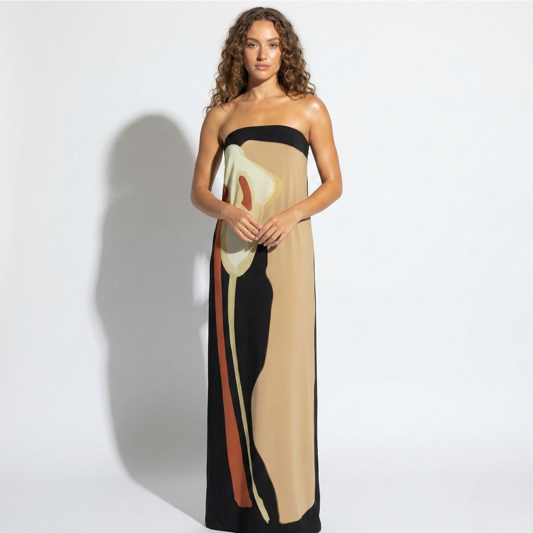 Strapless Abstract Floral Maxi Dress with Bandeau Top