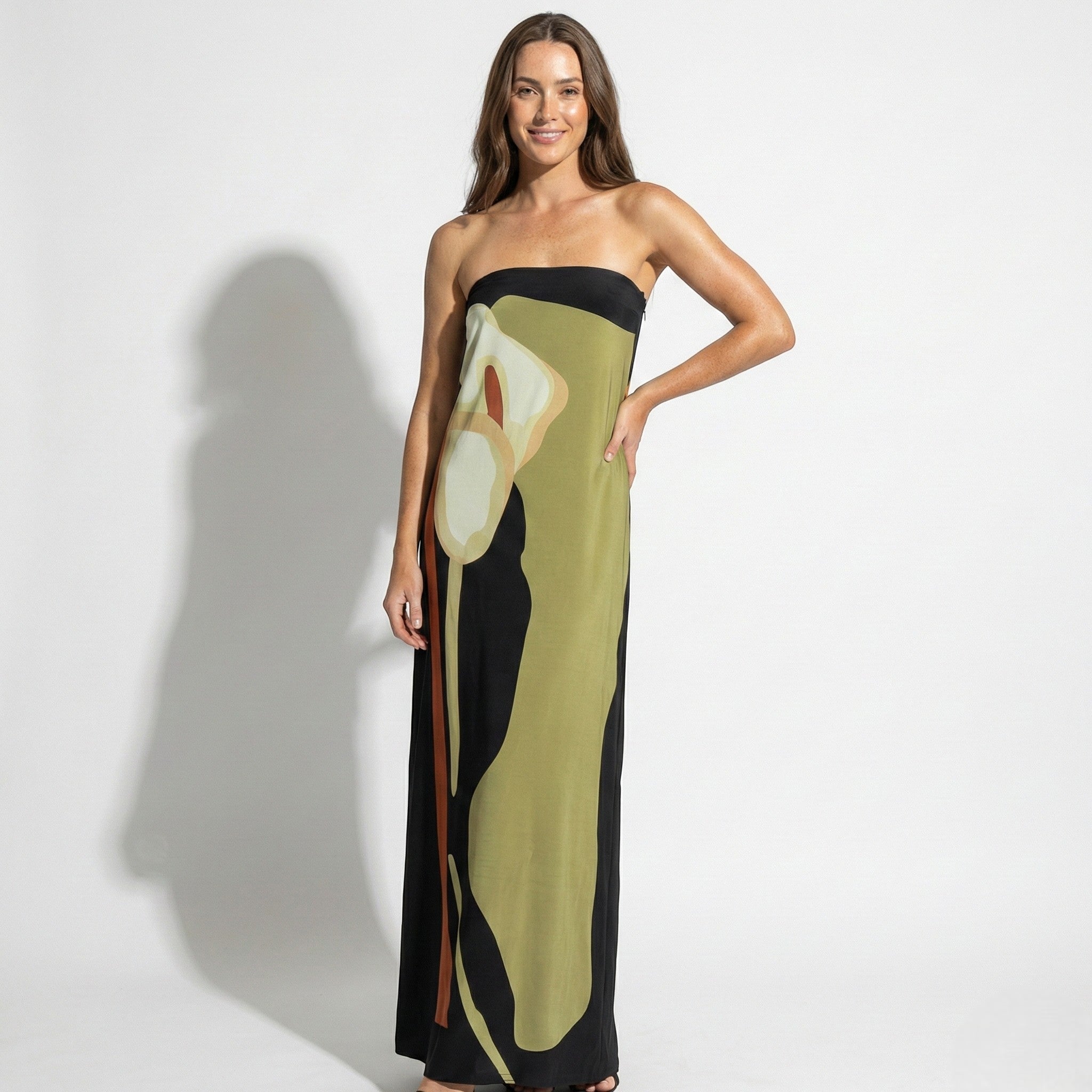 Strapless Abstract Floral Maxi Dress with Bandeau Top