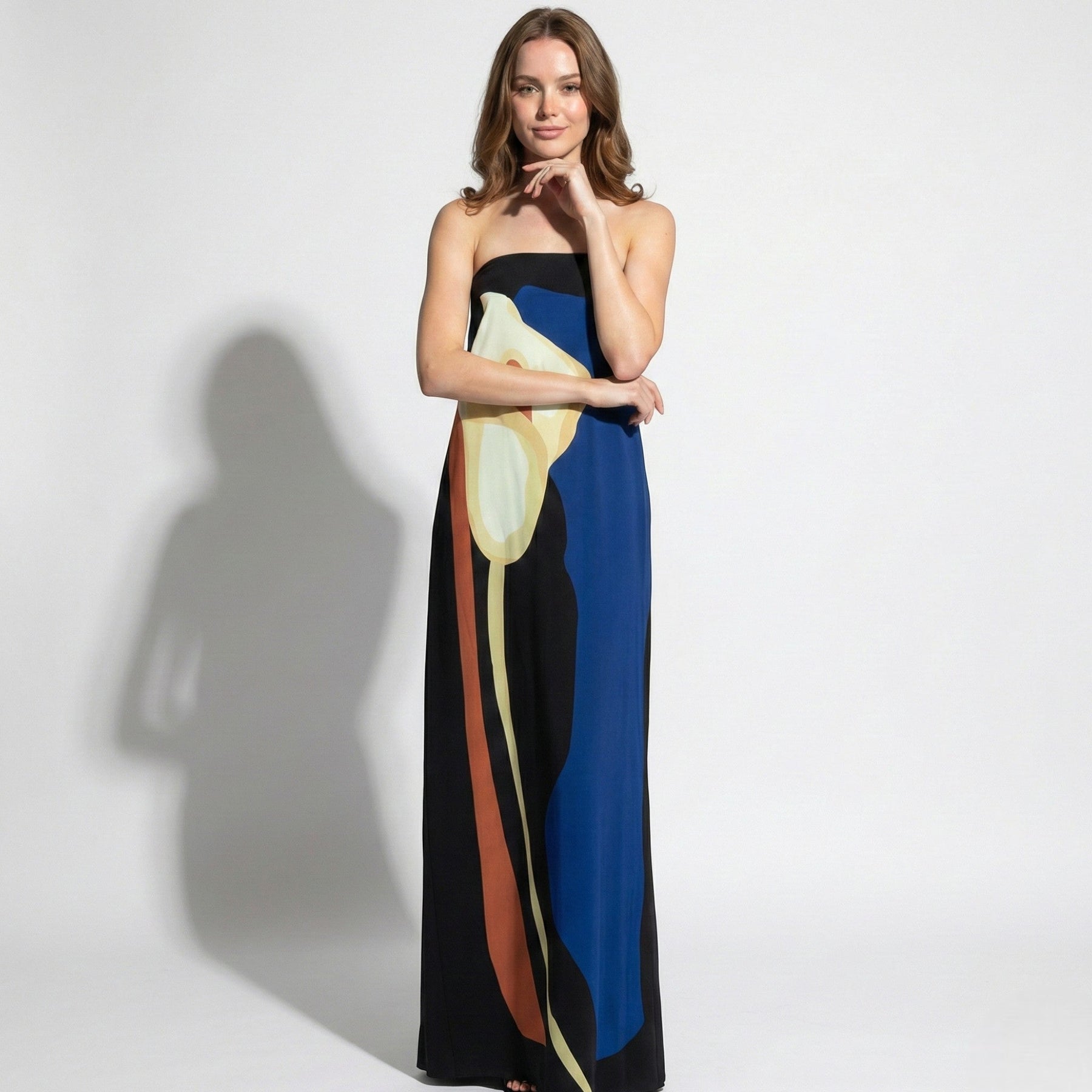 Strapless Abstract Floral Maxi Dress with Bandeau Top
