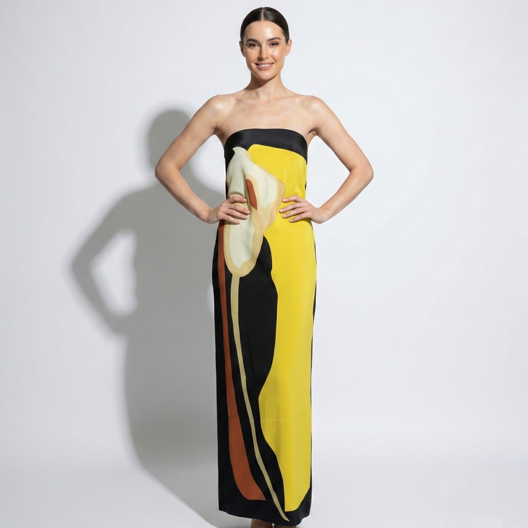 Strapless Abstract Floral Maxi Dress with Bandeau Top