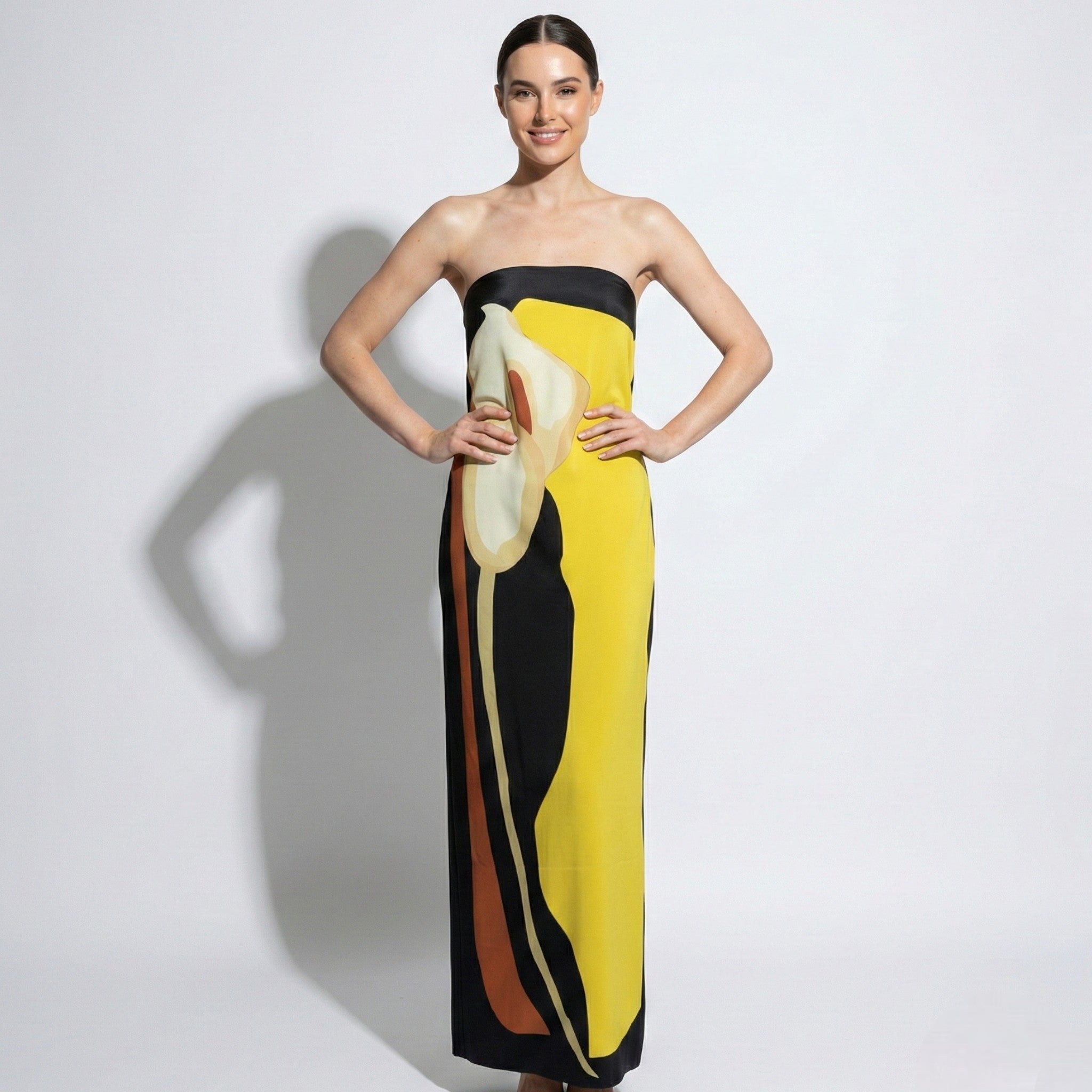 Strapless Abstract Floral Maxi Dress with Bandeau Top